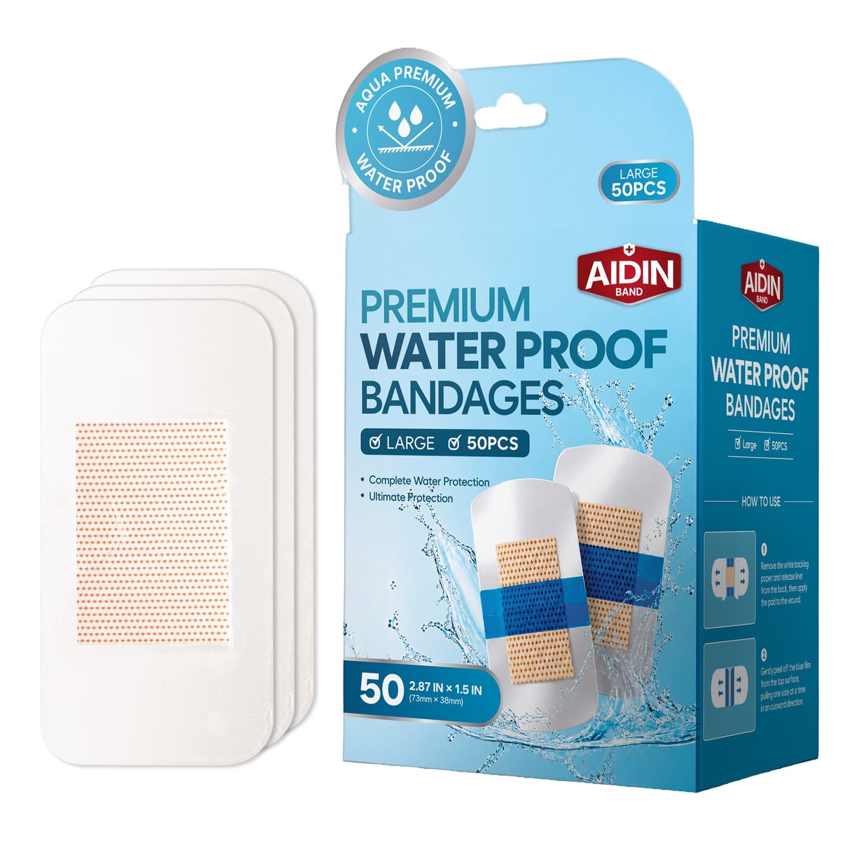 Premium Waterproof Bandages — Large · 50 count